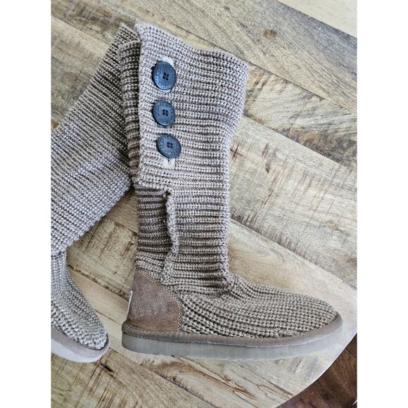 Ugg Classic Cardy Knee Calf Sweater Boots Slip On Women's Size 6 Beige - Picture 7 of 12